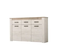 Credenza Bianco Larice Marrone Rovere 3 Ripiani 3 Cassetti 160x36.5x98h cm, 3 Ante - Scena