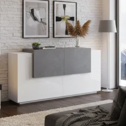 Credenza bianco lucida,cemento 160x45x86h cm 4 ante - Muscari