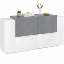 Credenza bianco lucida,cemento 160x45x86h cm 4 ante - Muscari