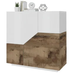 Cucina|Salotto > Dmora Credenza bianco lucida e acero 120x40x80h cm 2 ante e 3 cassetti - Jessie Marrone Acero, Bianco Lucido