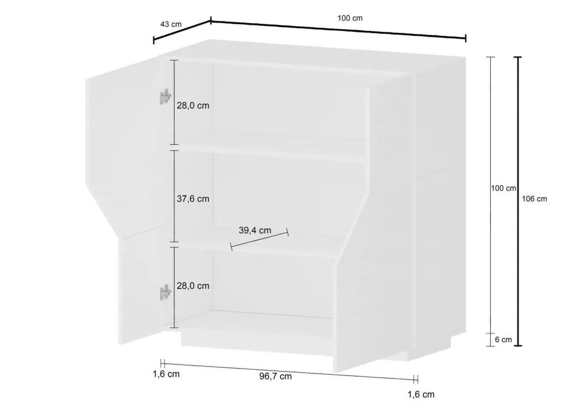 Cucina|Salotto > Dmora Credenza bianco lucida e acero 120x40x80h cm 2 ante e 3 cassetti - Jessie Marrone Acero, Bianco Lucido