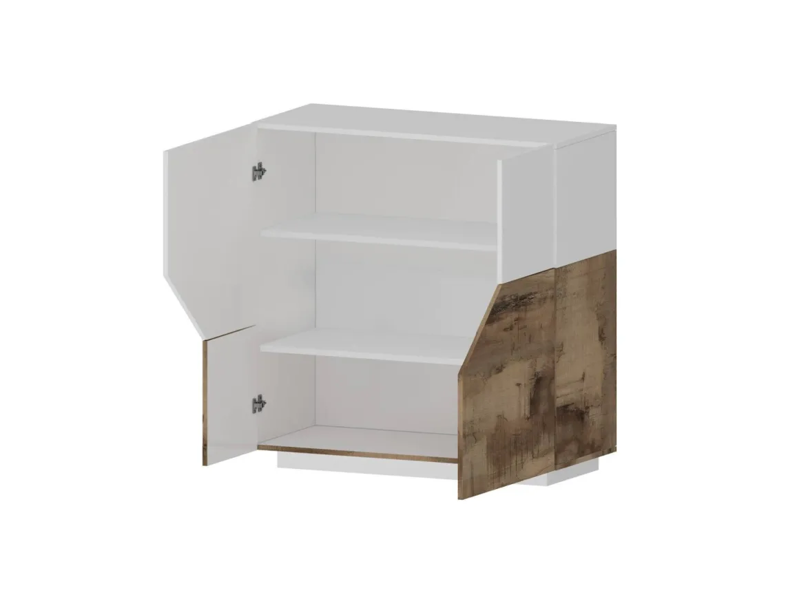 Cucina|Salotto > Dmora Credenza bianco lucida e acero 120x40x80h cm 2 ante e 3 cassetti - Jessie Marrone Acero, Bianco Lucido
