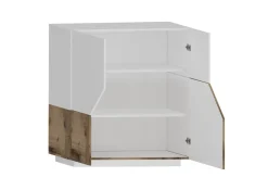 Cucina|Salotto > Dmora Credenza bianco lucida e acero 120x40x80h cm 2 ante e 3 cassetti - Jessie Marrone Acero, Bianco Lucido