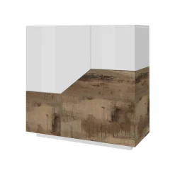 Cucina|Salotto > Dmora Credenza bianco lucida e acero 120x40x80h cm 2 ante e 3 cassetti - Jessie Marrone Acero, Bianco Lucido