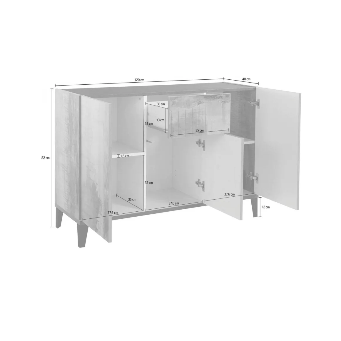 Cucina|Salotto > Dmora Credenza bianco lucida e acero 130x45x100h cm 6 ante - Age Marrone Acero, Bianco Lucido