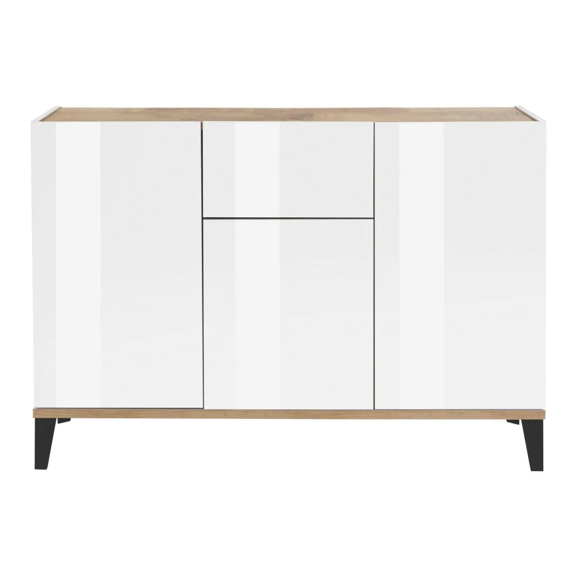 Cucina|Salotto > Dmora Credenza bianco lucida e acero 130x45x100h cm 6 ante - Age Marrone Acero, Bianco Lucido