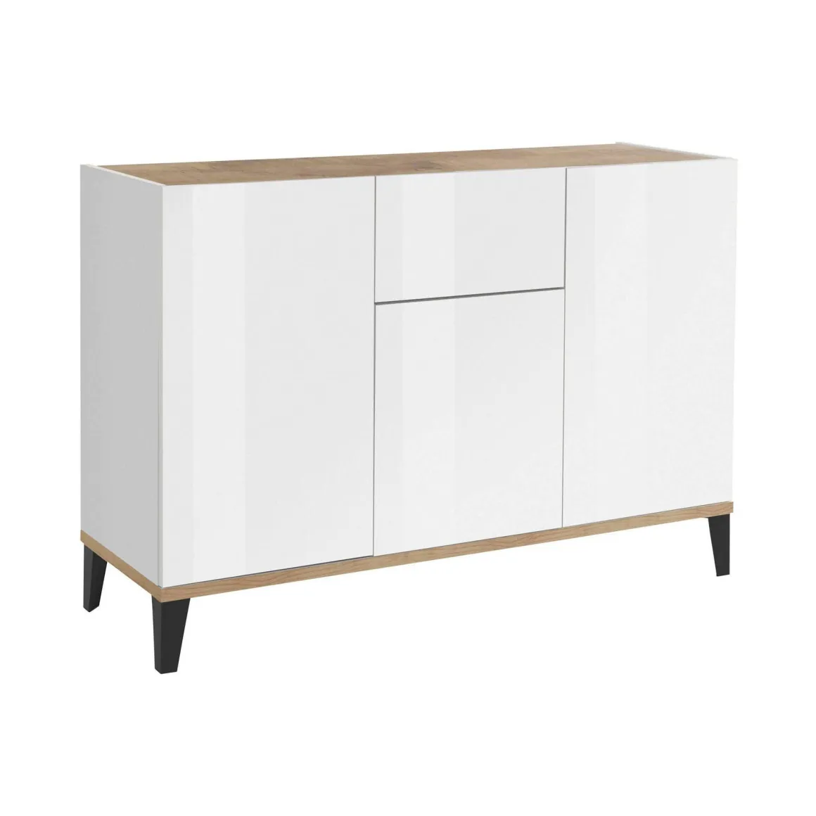 Cucina|Salotto > Dmora Credenza bianco lucida e acero 130x45x100h cm 6 ante - Age Marrone Acero, Bianco Lucido