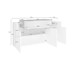 Cucina|Salotto > Dmora Credenza bianco lucida e acero 141x43x86h cm 2 ante e 3 cassetti - All Marrone Acero, Bianco Lucido