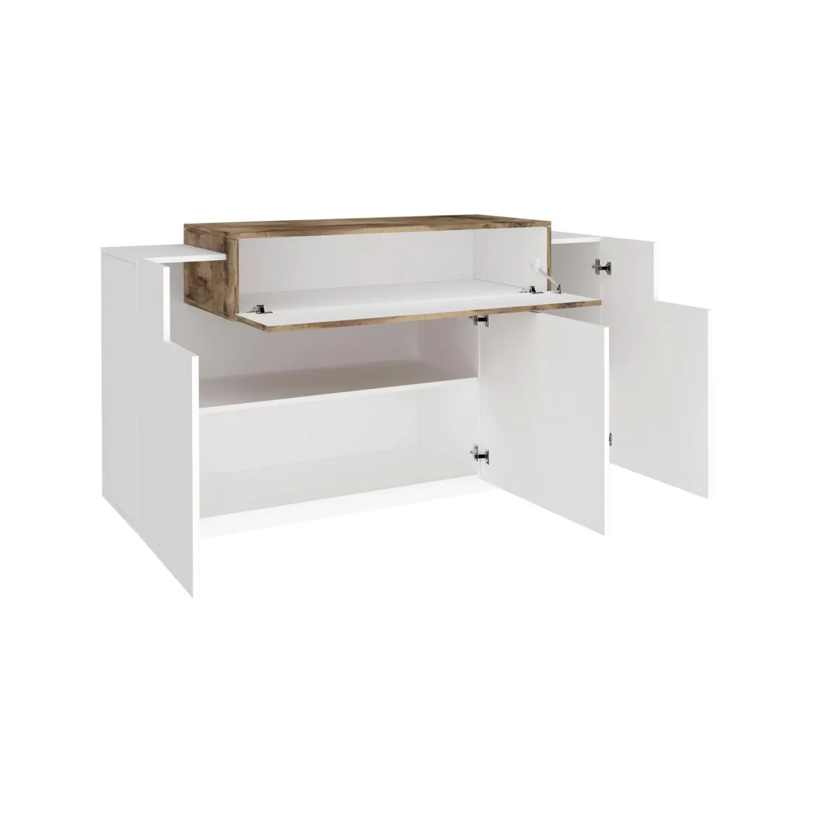 Cucina|Salotto > Dmora Credenza bianco lucida e acero 141x43x86h cm 2 ante e 3 cassetti - All Marrone Acero, Bianco Lucido