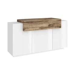 Cucina|Salotto > Dmora Credenza bianco lucida e acero 141x43x86h cm 2 ante e 3 cassetti - All Marrone Acero, Bianco Lucido
