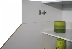 Cucina|Salotto > Dmora Credenza bianco lucida e acero 141x43x86h cm 2 ante e 3 cassetti - All Marrone Acero, Bianco Lucido