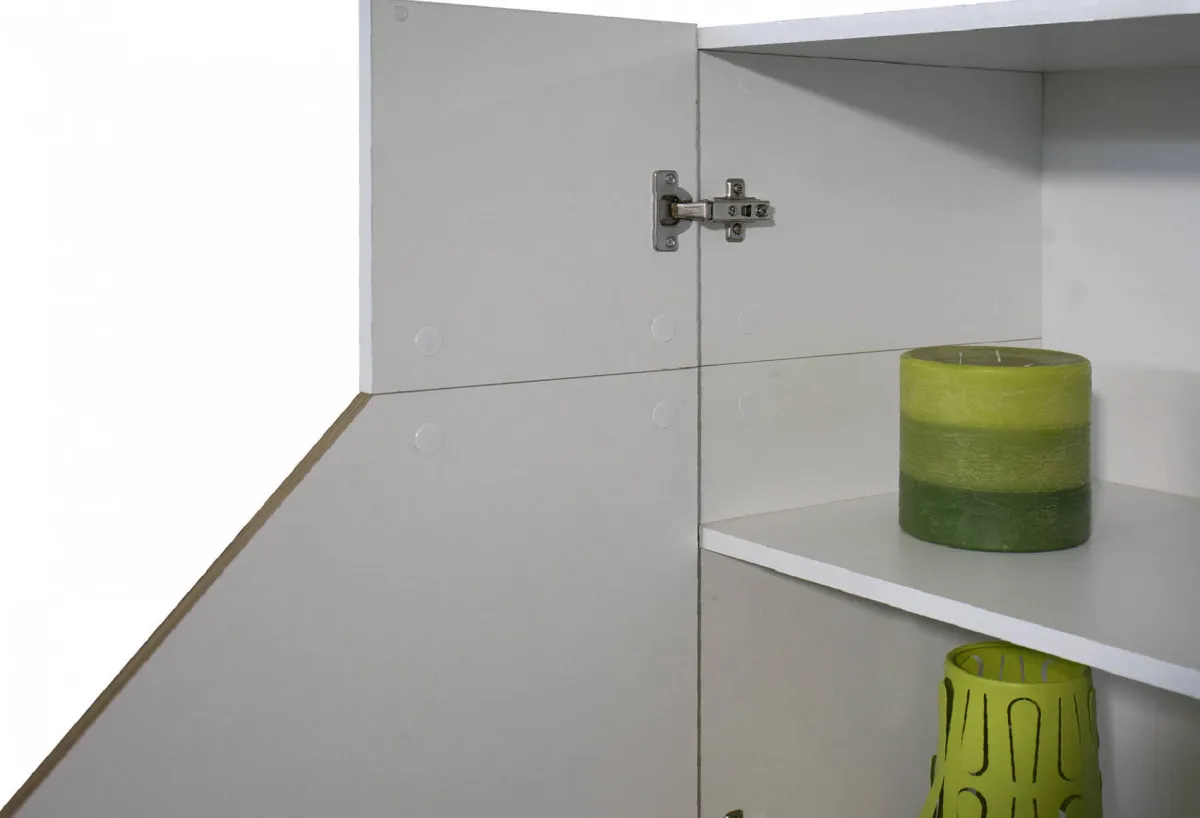 Cucina|Salotto > Dmora Credenza bianco lucida e acero 141x43x86h cm 2 ante e 3 cassetti - All Marrone Acero, Bianco Lucido