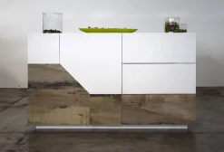 Cucina|Salotto > Dmora Credenza bianco lucida e acero 141x43x86h cm 2 ante e 3 cassetti - All Marrone Acero, Bianco Lucido