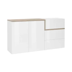Cucina|Salotto > Dmora Credenza bianco lucida e acero 150x40x80h cm 4 ante - Amici Marrone Acero, Bianco Lucido