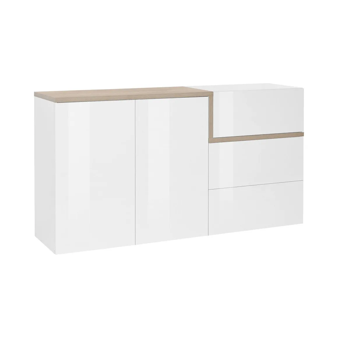 Cucina|Salotto > Dmora Credenza bianco lucida e acero 150x40x80h cm 4 ante - Amici Marrone Acero, Bianco Lucido