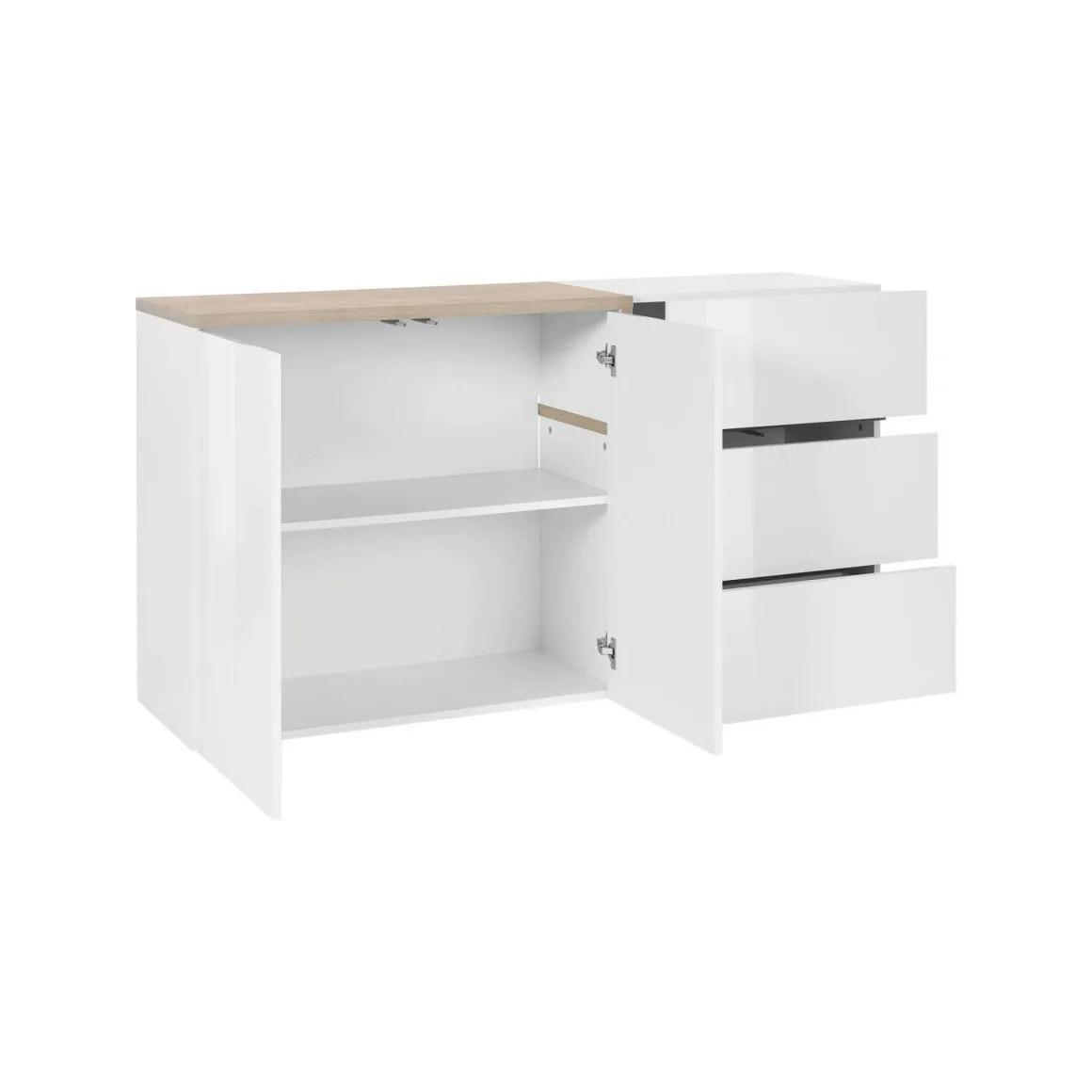 Cucina|Salotto > Dmora Credenza bianco lucida e acero 150x40x80h cm 4 ante - Amici Marrone Acero, Bianco Lucido