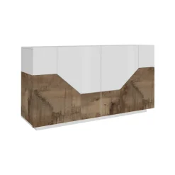 Cucina|Salotto > Dmora Credenza bianco lucida e acero 160x40x80h cm 4 ante e 1 cassetto - Ashy Marrone Acero, Bianco Lucido