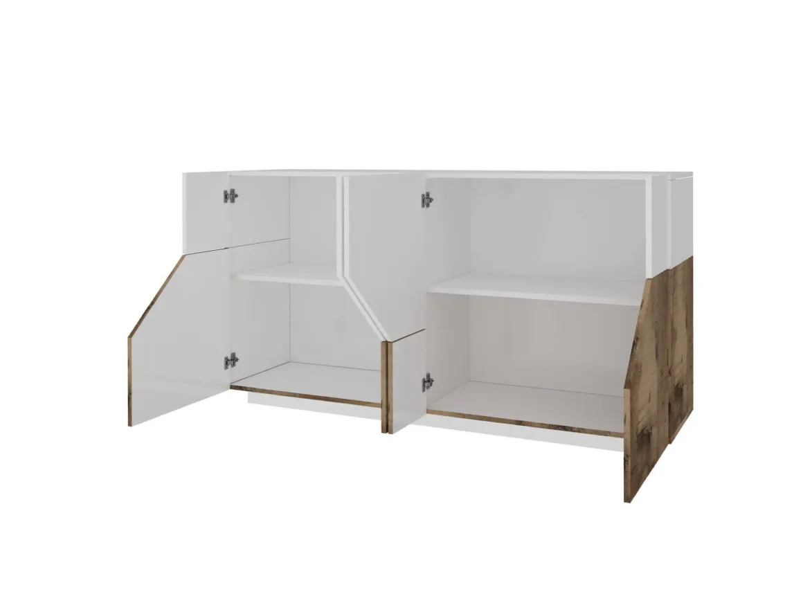 Cucina|Salotto > Dmora Credenza bianco lucida e acero 160x40x80h cm 4 ante e 1 cassetto - Ashy Marrone Acero, Bianco Lucido