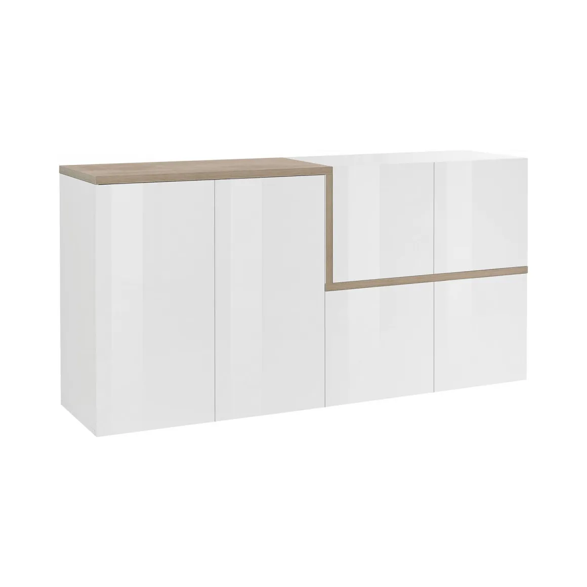 Cucina|Madie > Dmora Credenza bianco lucida e acero 160x40x82h cm 3 ante e 3 cassetti - Abic Marrone Acero, Bianco Lucido