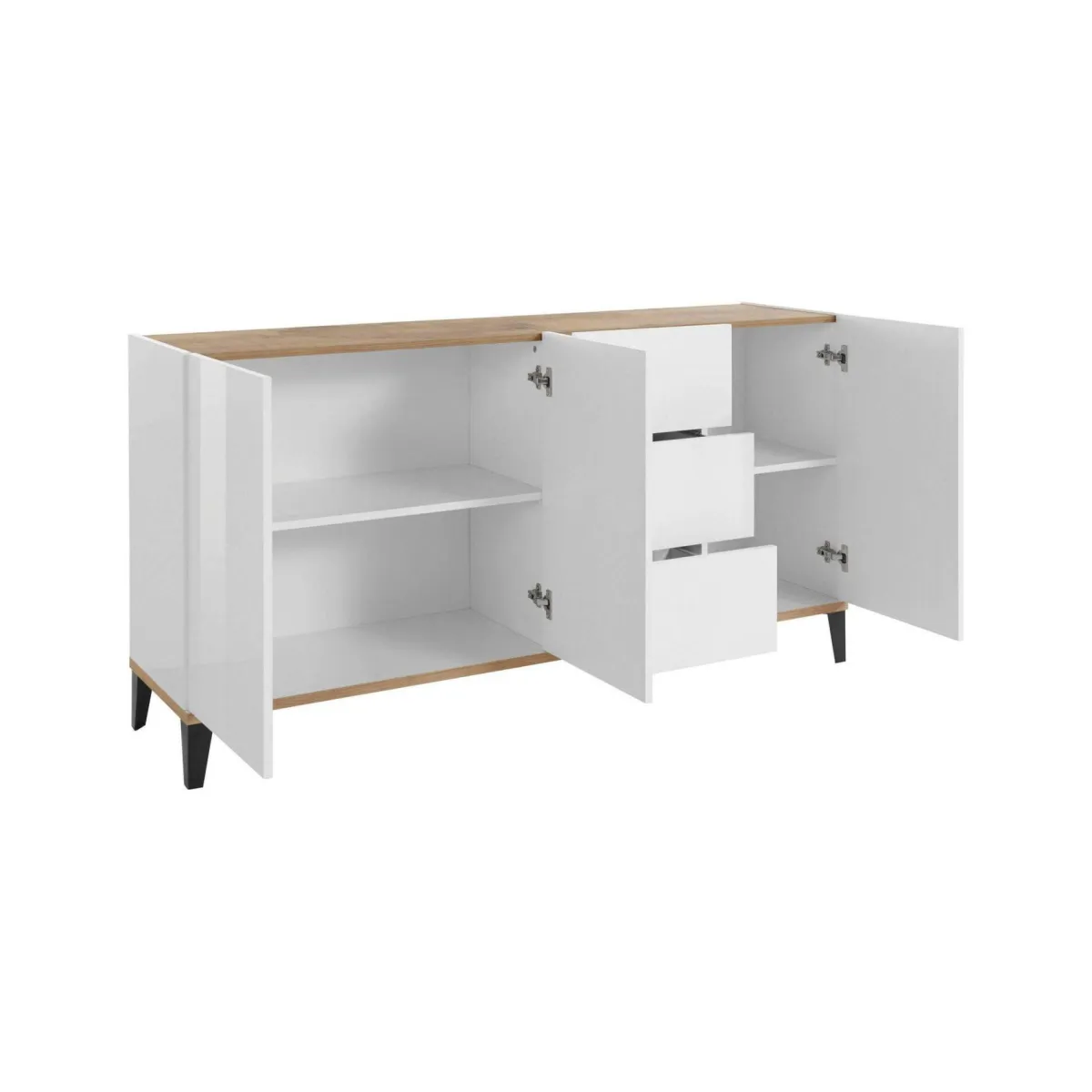 Cucina|Madie > Dmora Credenza bianco lucida e acero 160x40x82h cm 3 ante e 3 cassetti - Abic Marrone Acero, Bianco Lucido