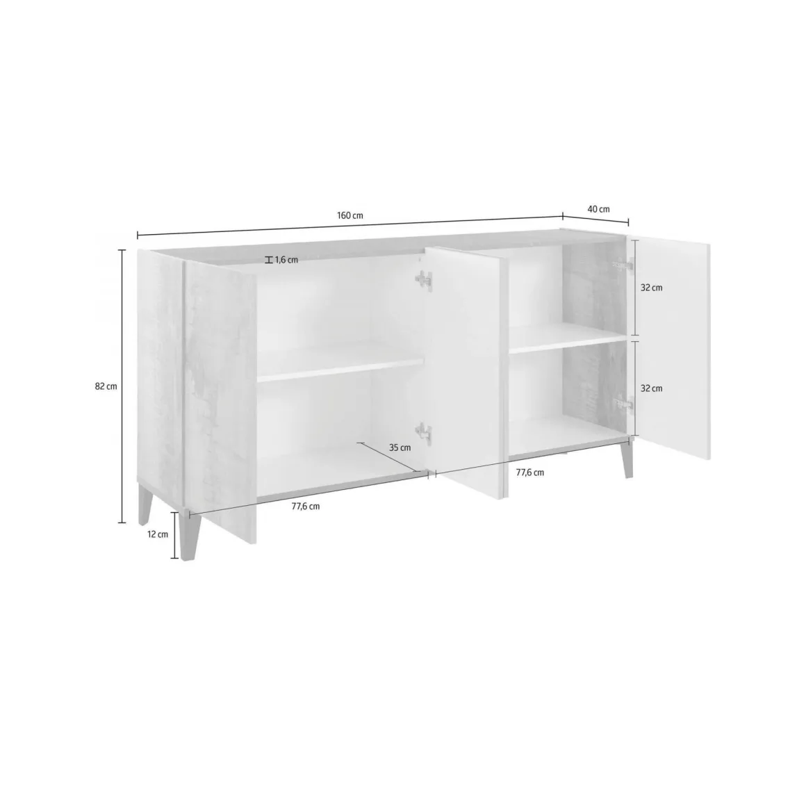 Cucina|Madie > Dmora Credenza bianco lucida e acero 160x45x85h cm 4 ante - Aschly Marrone Acero, Bianco Lucido