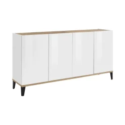 Cucina|Madie > Dmora Credenza bianco lucida e acero 160x45x85h cm 4 ante - Aschly Marrone Acero, Bianco Lucido
