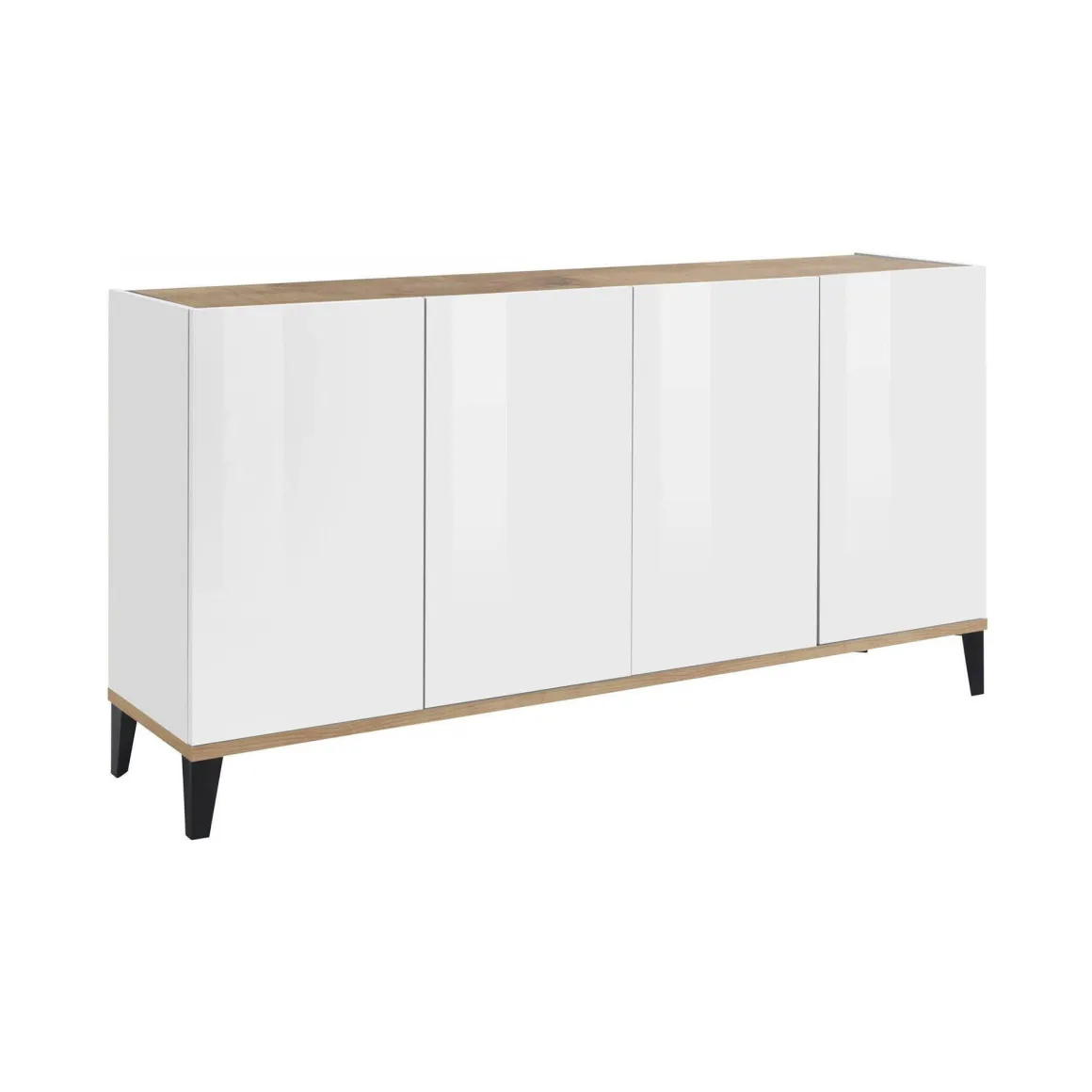 Cucina|Madie > Dmora Credenza bianco lucida e acero 160x45x85h cm 4 ante - Aschly Marrone Acero, Bianco Lucido