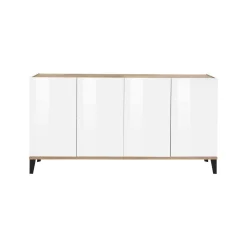 Cucina|Madie > Dmora Credenza bianco lucida e acero 160x45x85h cm 4 ante - Aschly Marrone Acero, Bianco Lucido