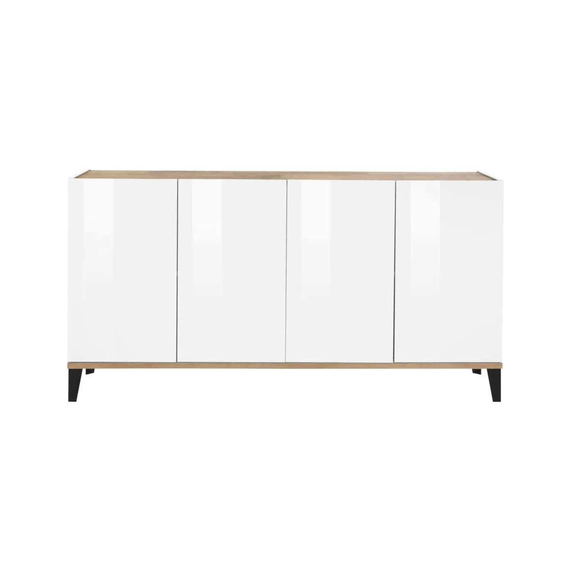 Cucina|Madie > Dmora Credenza bianco lucida e acero 160x45x85h cm 4 ante - Aschly Marrone Acero, Bianco Lucido