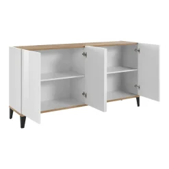Cucina|Madie > Dmora Credenza bianco lucida e acero 160x45x85h cm 4 ante - Aschly Marrone Acero, Bianco Lucido