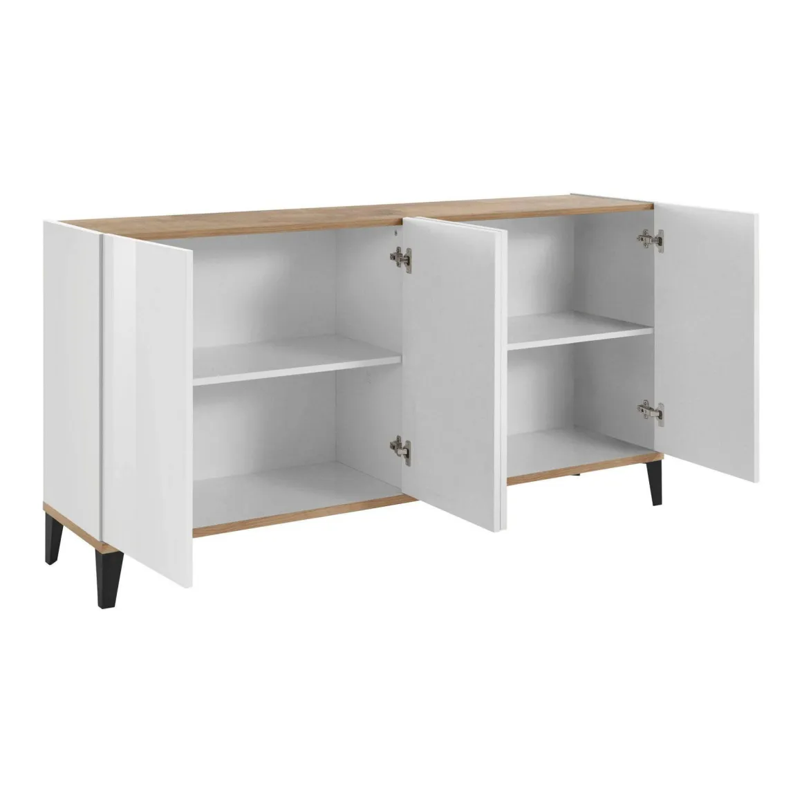 Cucina|Madie > Dmora Credenza bianco lucida e acero 160x45x85h cm 4 ante - Aschly Marrone Acero, Bianco Lucido