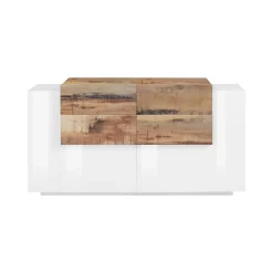 Cucina|Madie > Dmora Credenza bianco lucida e acero 160x45x86h cm 3 ante e 3 cassetti - Arbon Marrone Acero, Bianco Lucido