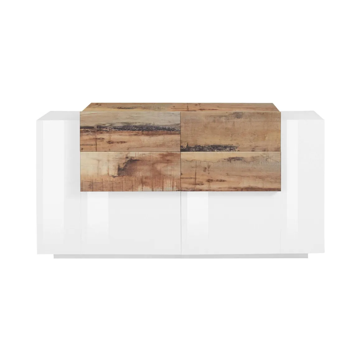Cucina|Madie > Dmora Credenza bianco lucida e acero 160x45x86h cm 3 ante e 3 cassetti - Arbon Marrone Acero, Bianco Lucido