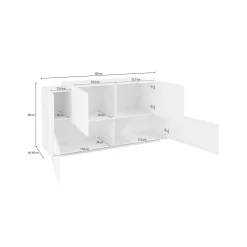 Credenza bianco lucida e acero 160x45x86h cm 4 ante - Muscari