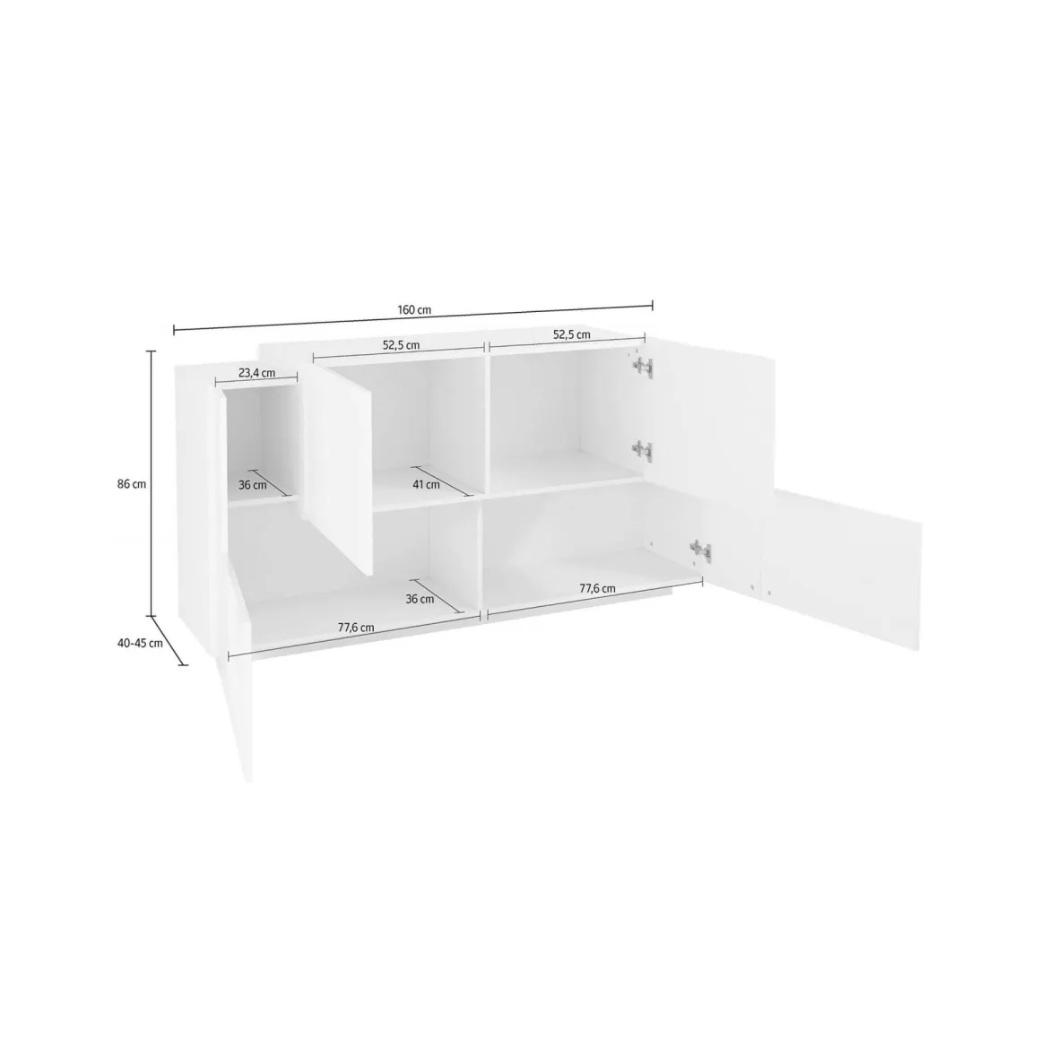 Credenza bianco lucida e acero 160x45x86h cm 4 ante - Muscari