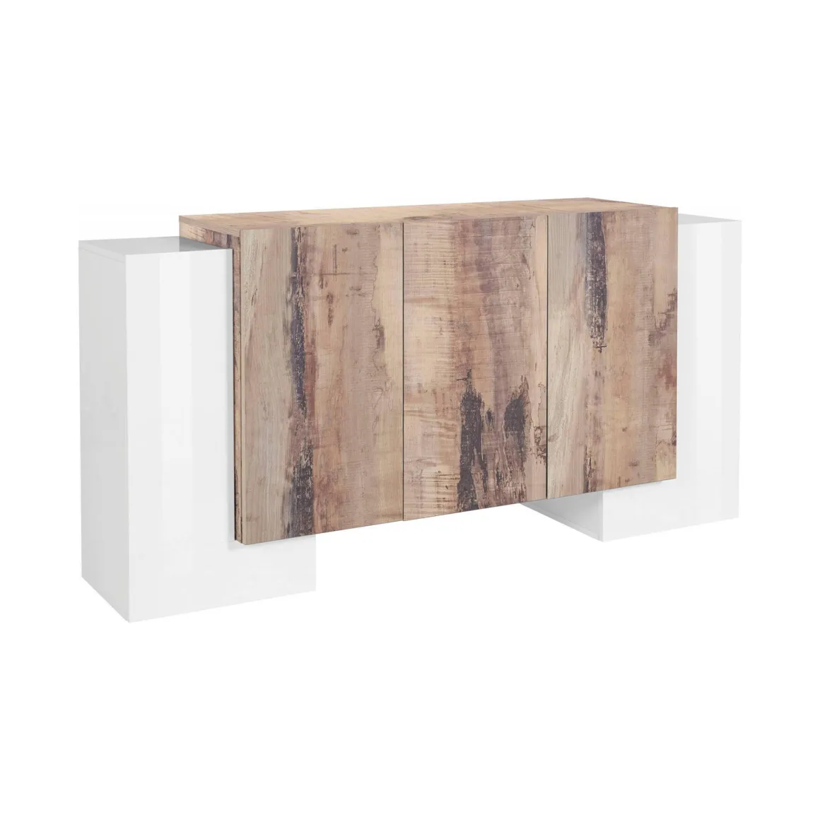 Credenza bianco lucida e acero 170x45x85h cm 5 ante - Arek