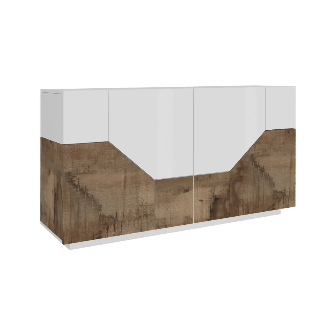 Credenza bianco lucida e acero 200x43x86h cm 4 ante - Ania