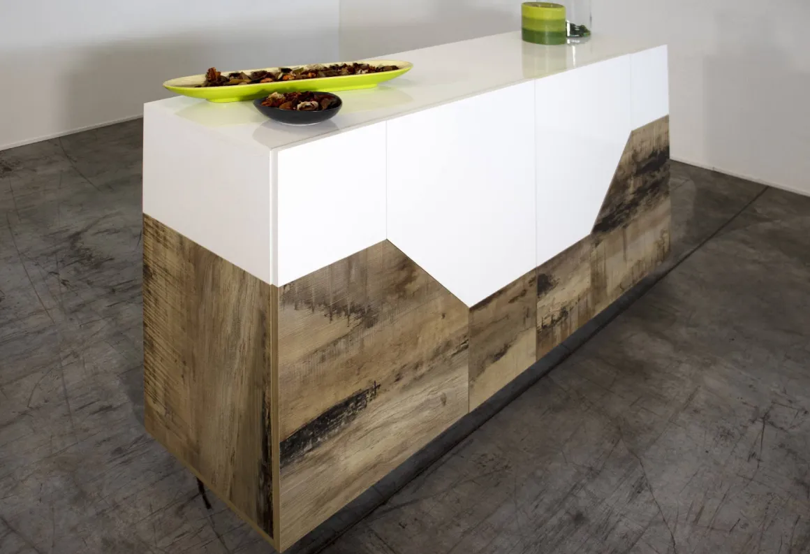 Credenza bianco lucida e acero 200x43x86h cm 4 ante - Ania