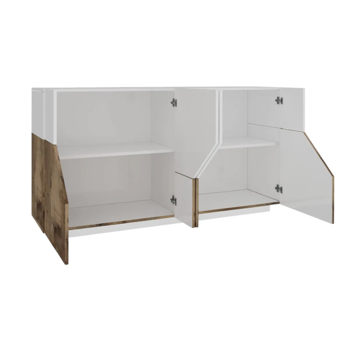 Credenza bianco lucida e acero 200x43x86h cm 4 ante - Ania
