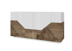 Credenza bianco lucida e acero 200x43x86h cm 4 ante - Ania