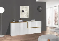 Credenza bianco lucida e acero 210x40x80h cm 4 ante - Asaba