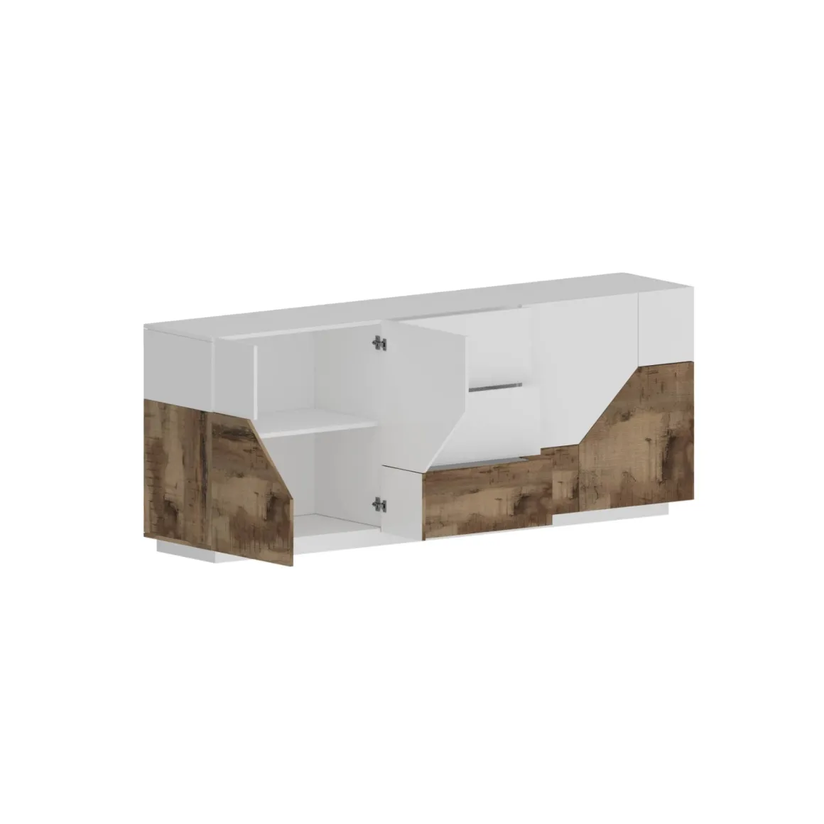 Credenza bianco lucida e acero 220x43x86h cm 4 ante e 3 cassetti - Almira