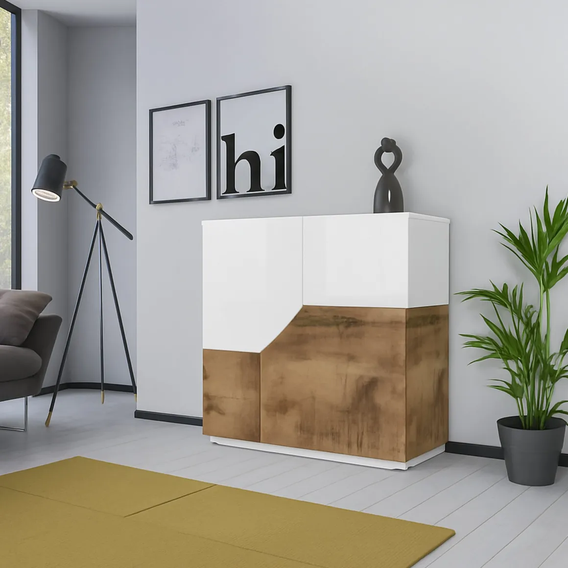 Credenza bianco lucida e acero 79x43x86h cm 2 ante - Amento