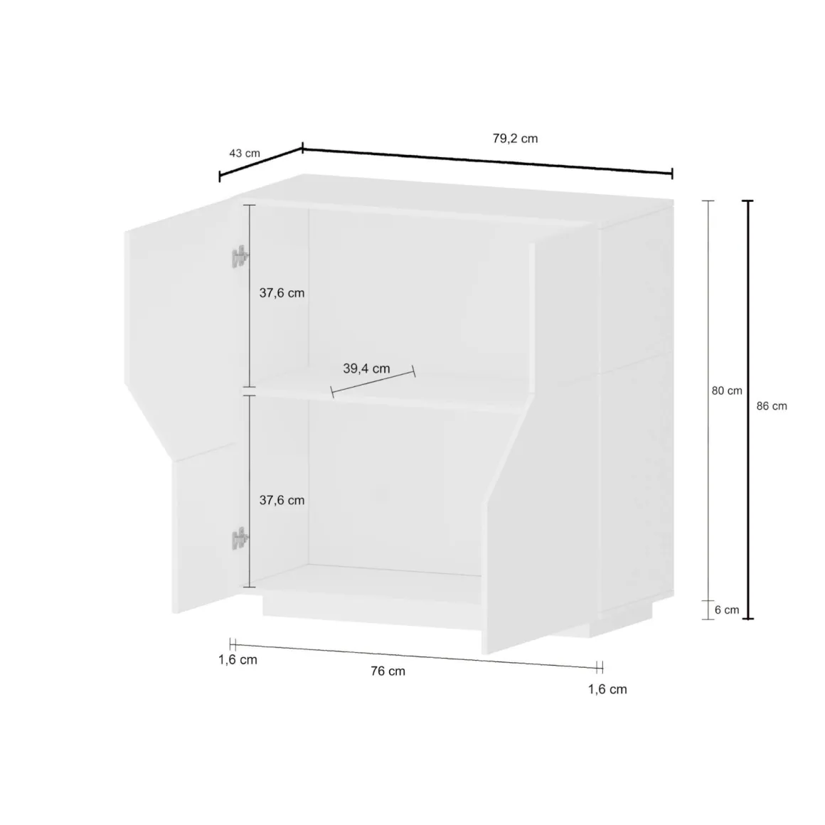 Credenza bianco lucida e acero 79x43x86h cm 2 ante - Amento