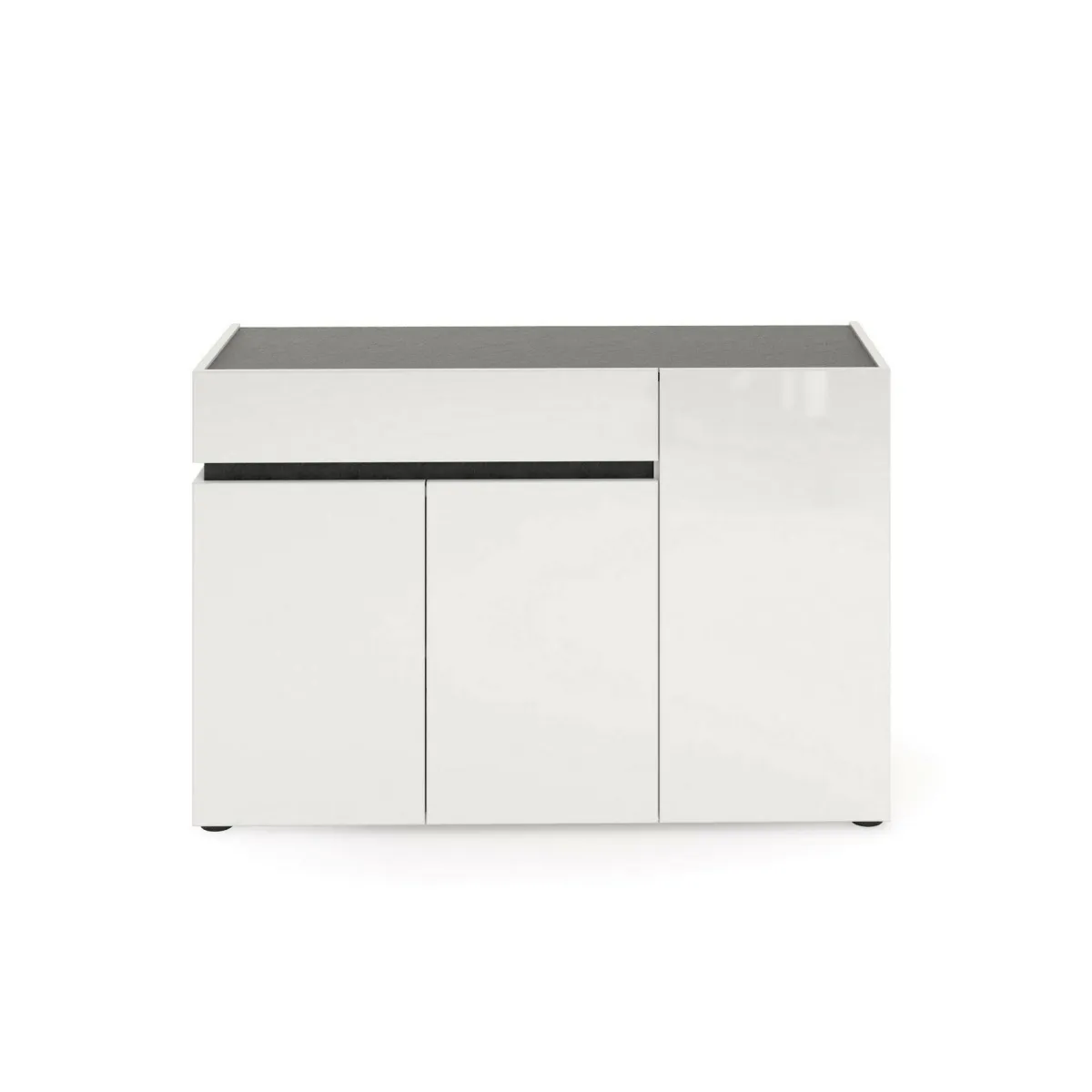 Madie|Credenze > Dmora Credenza bianco lucida e antracite 120x42x80h cm 3 ante e 1 cassetto - Bajardo Nero Antracite, Bianco Lucido