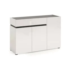 Madie|Credenze > Dmora Credenza bianco lucida e antracite 120x42x80h cm 3 ante e 1 cassetto - Bajardo Nero Antracite, Bianco Lucido