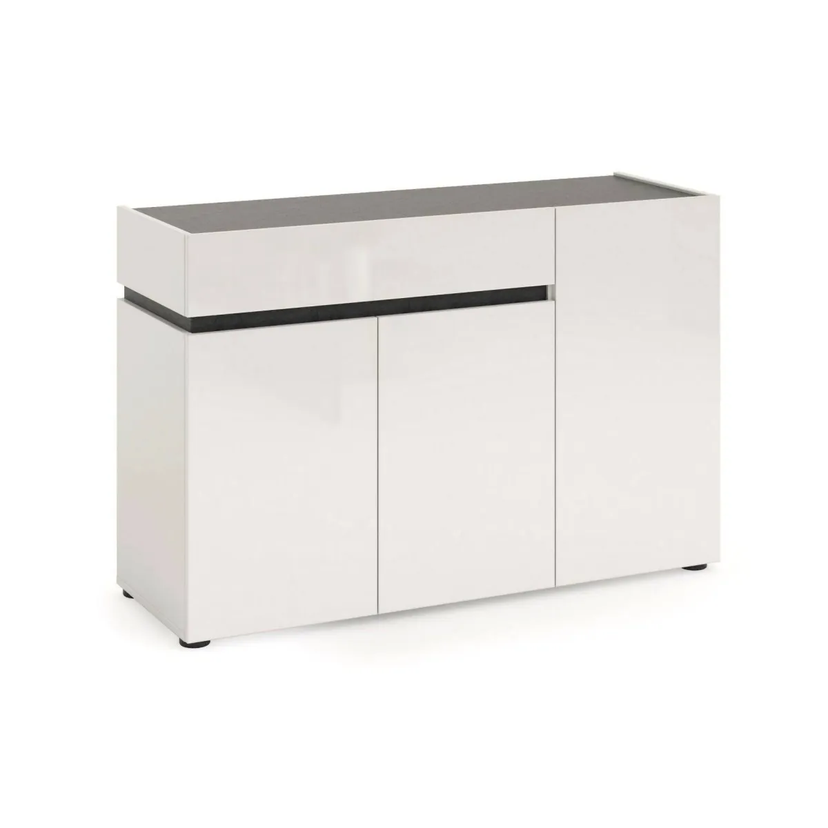 Madie|Credenze > Dmora Credenza bianco lucida e antracite 120x42x80h cm 3 ante e 1 cassetto - Bajardo Nero Antracite, Bianco Lucido