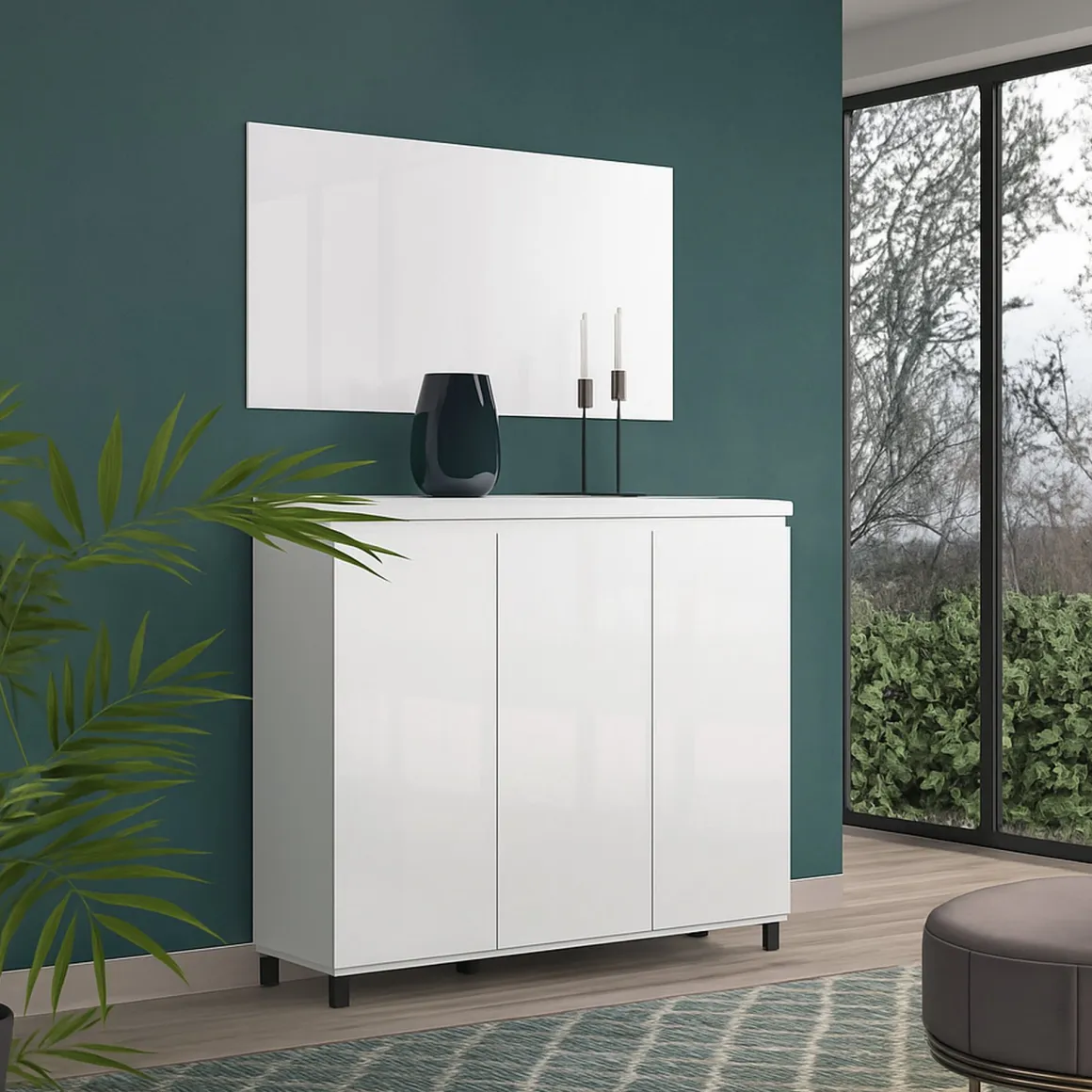 Credenza bianco lucida e antracite 138x40x110h cm 3 ante - Miriana