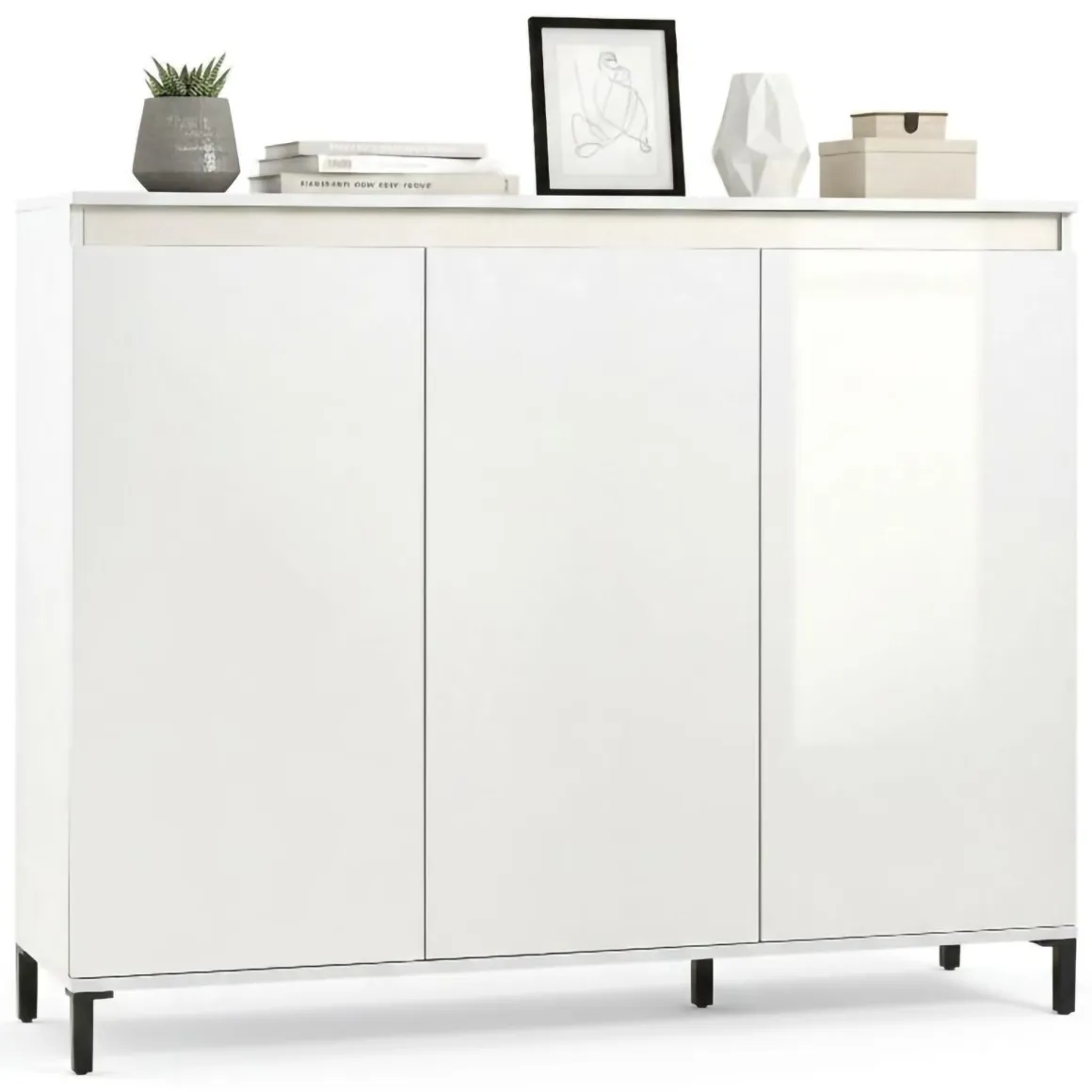 Credenza bianco lucida e antracite 138x40x110h cm 3 ante - Miriana