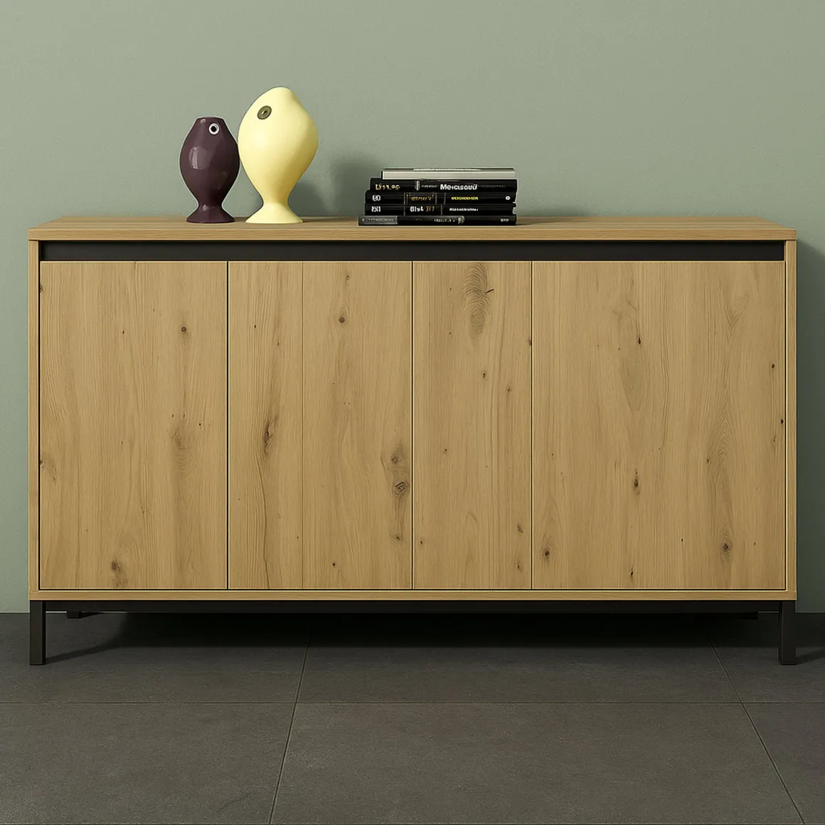 Madie|Credenze > Dmora Credenza bianco lucida e antracite 140x38x92h cm 2 ante e 4 cassetti - Ernesta Nero Antracite, Bianco Lucido